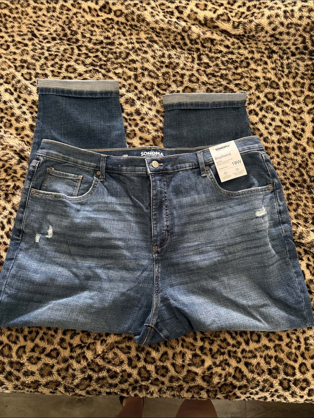NWT Sonoma 18W plus jeans BOYFRIEND cuffed high rise med light